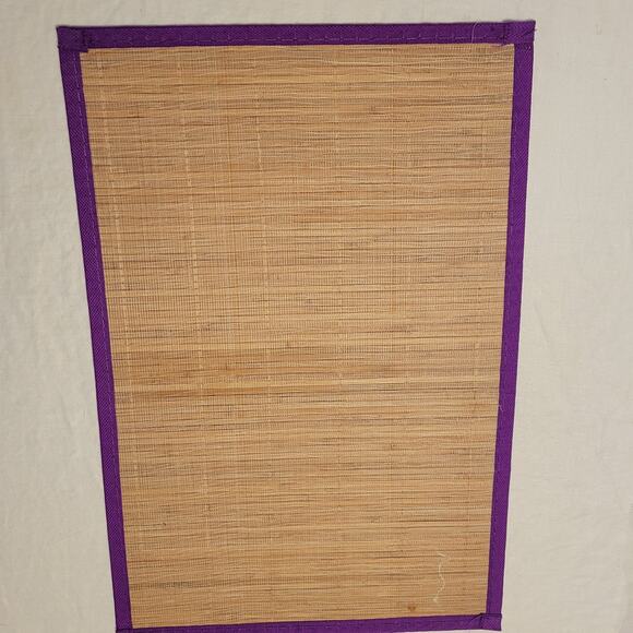 MCM Vintage Bamboo Placemats Purple Edge Eco Friendly Asian Kitchen Set of Six - Picture 3 of 7